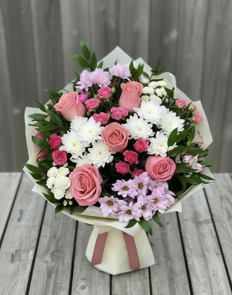 Букет цветов из: Альстромерии, Гвоздики, Розы и Хризантемы в Мармашах