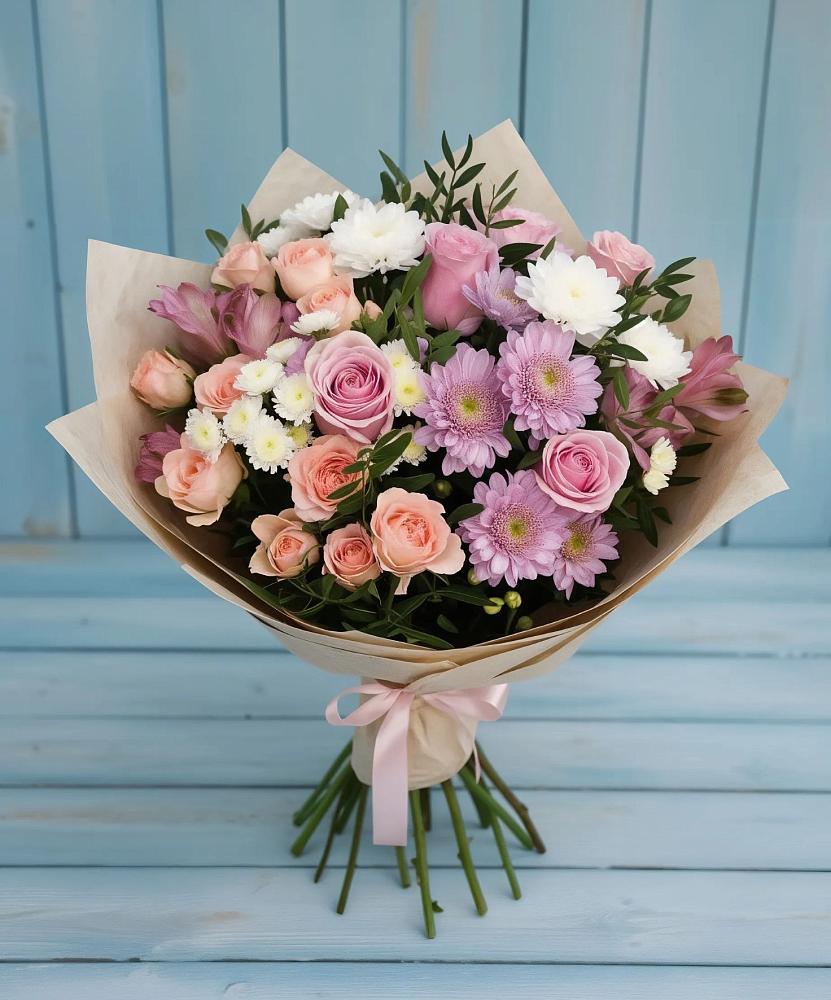 Букет цветов из: Хризантемы, Розы и Альстромерии в Мармашах