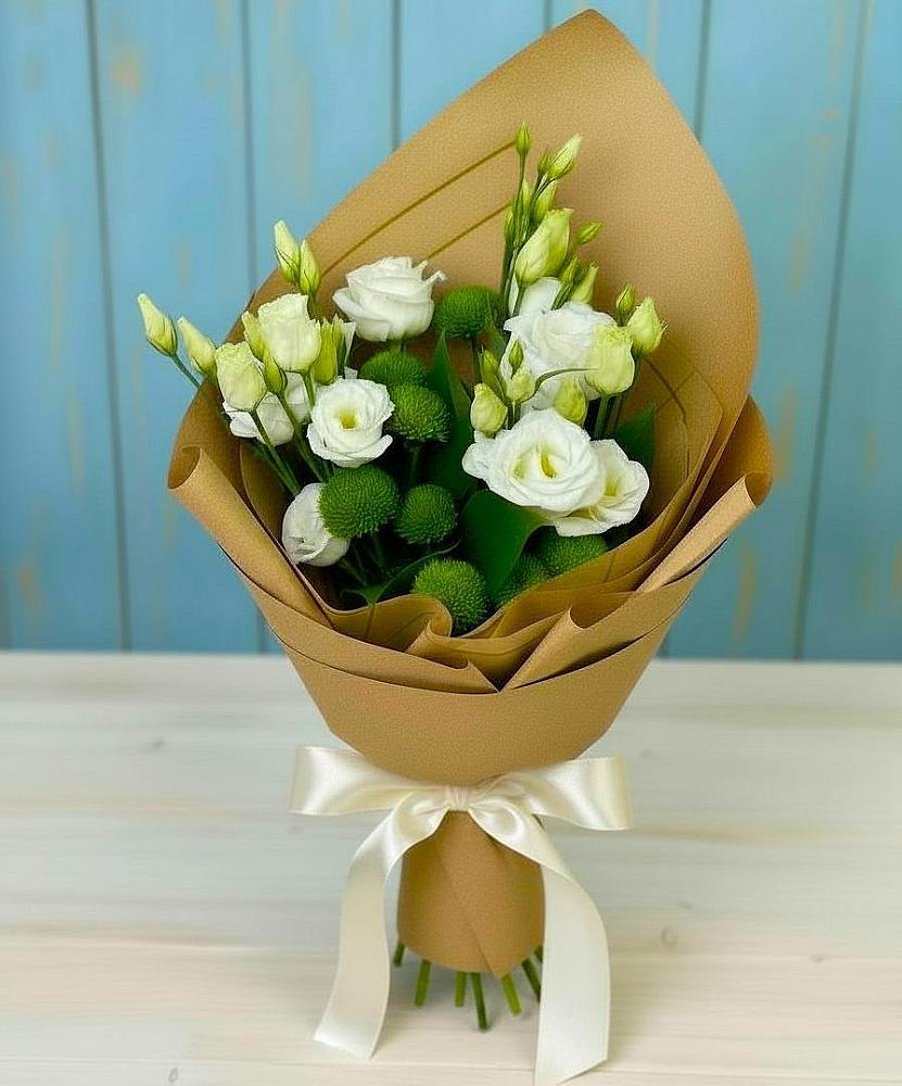 Букет цветов из: Хризантемы и Лизиантусы в Мармашах