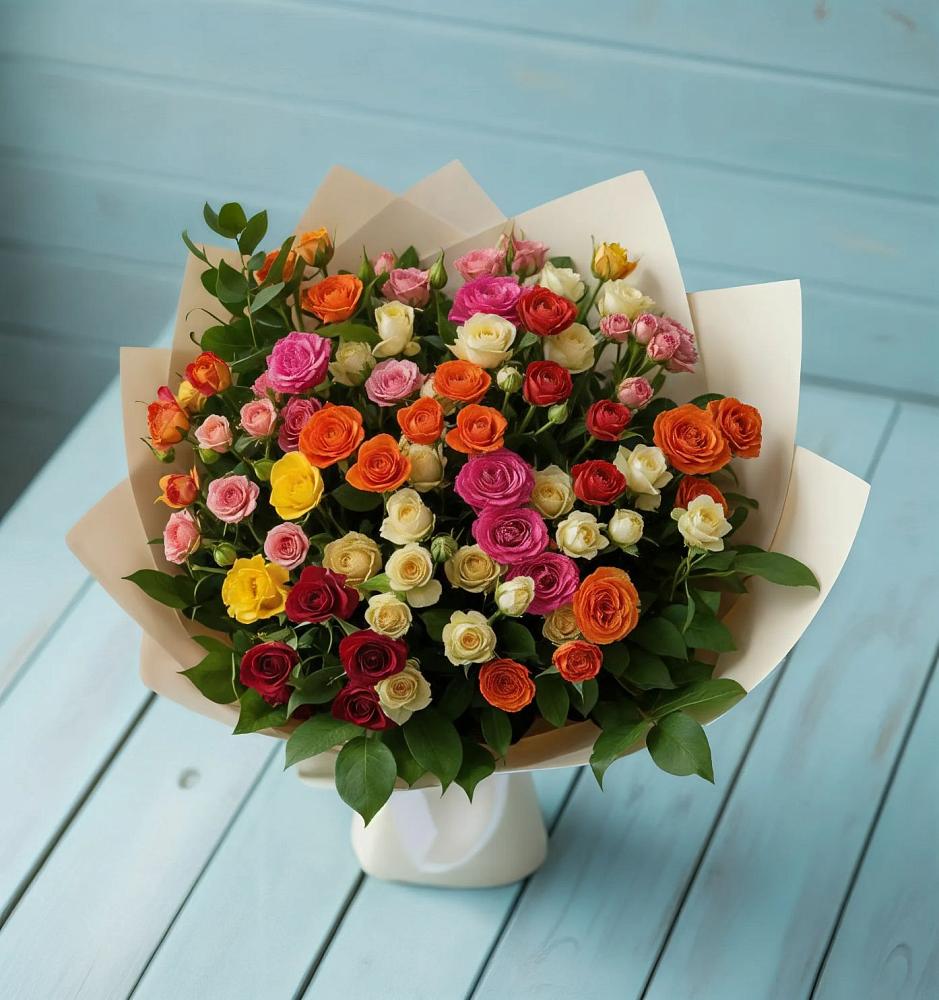 Букет Микс из разноцветных кустовых роз в Мармашах