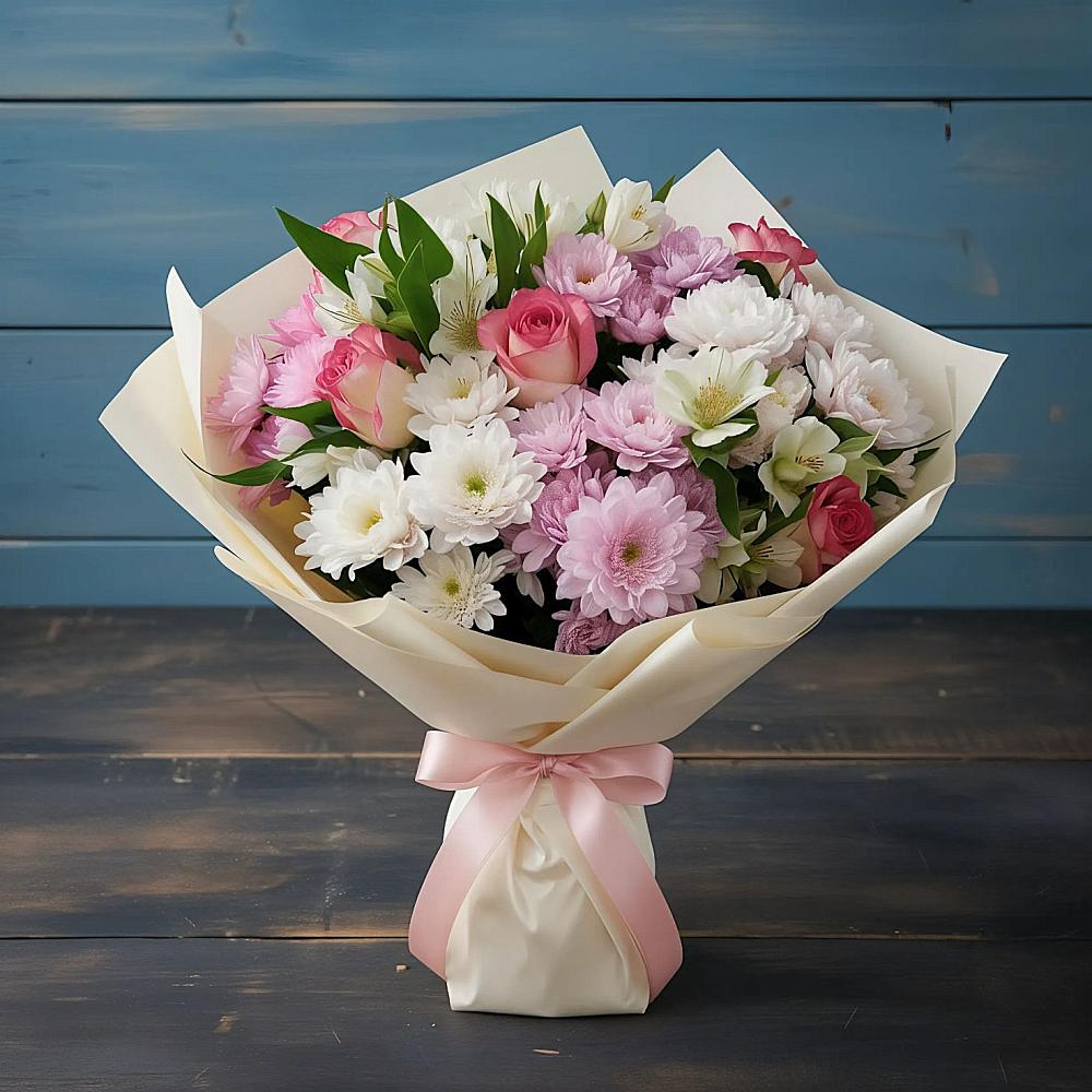 Букет цветов из: Хризантемы, Альстромерии и Розы в Мармашах